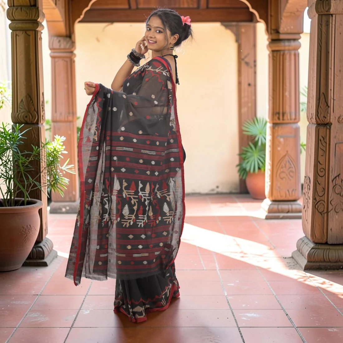 Nishika Noir Soft Jamdani Saree Thumbnail 4