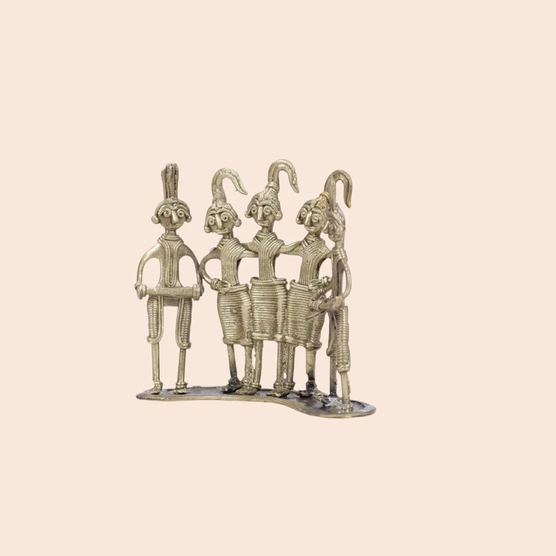 Handcrafted Dokra Tribal Musical Group – Five-Musician Brass Figurine Thumbnail 3
