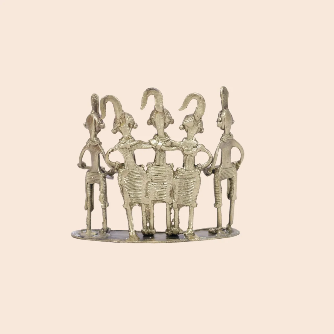 Handcrafted Dokra Tribal Musical Group – Five-Musician Brass Figurine Thumbnail 4