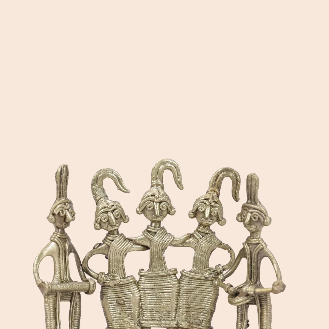 Handcrafted Dokra Tribal Musical Group – Five-Musician Brass Figurine Thumbnail 5
