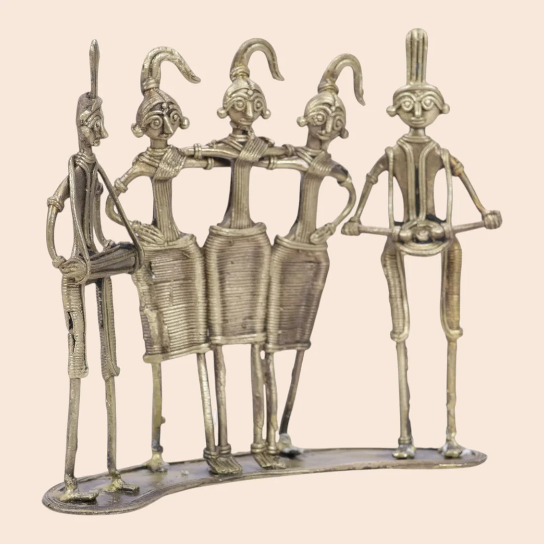 Handcrafted Dokra Tribal Community Group – Five-Figure Brass Sculpture Thumbnail 7