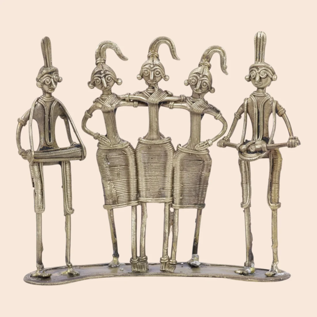 Handcrafted Dokra Tribal Community Group – Five-Figure Brass Sculpture Thumbnail 6