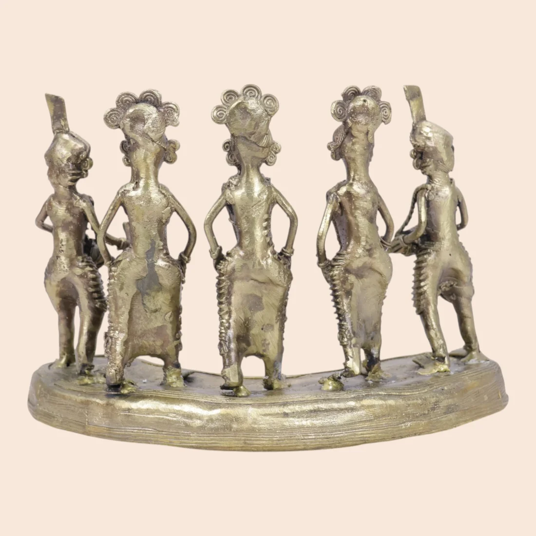Handcrafted Dokra Tribal Community Group – Five-Figure Brass Sculpture Thumbnail 4