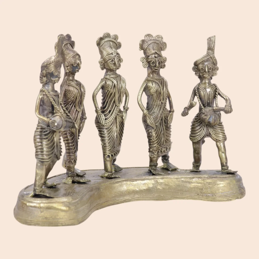 Handcrafted Dokra Tribal Community Group – Five-Figure Brass Sculpture Thumbnail 2