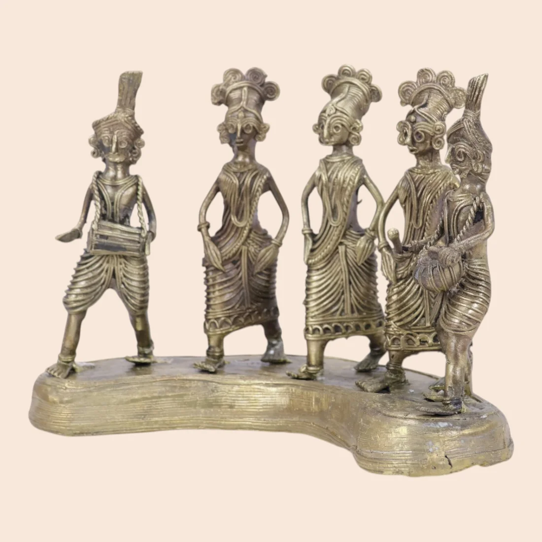 Handcrafted Dokra Tribal Community Group – Five-Figure Brass Sculpture Thumbnail 3