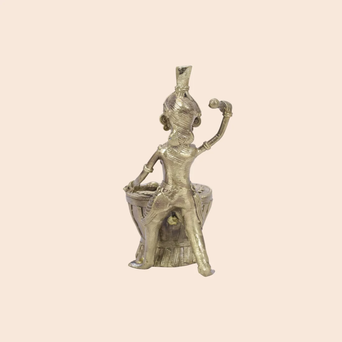 Handcrafted Dokra Tribal Dhamsa Player Figurine – Traditional Brass Home Décor Thumbnail 4