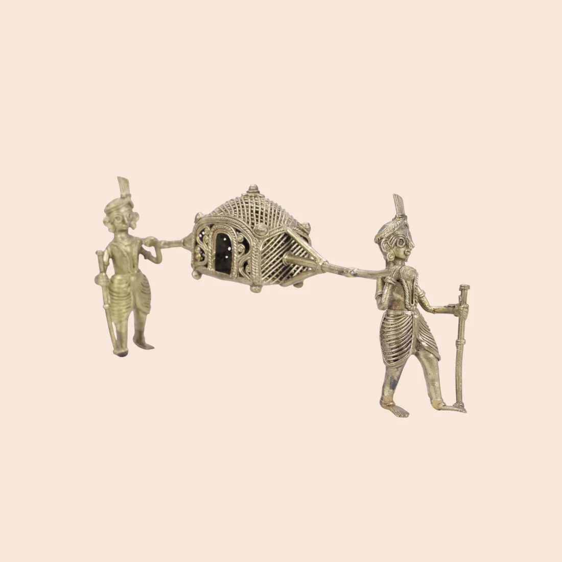Handcrafted Dokra Tribal Palanquin Bearers Showpiece – Traditional Brass Home Décor Thumbnail 2