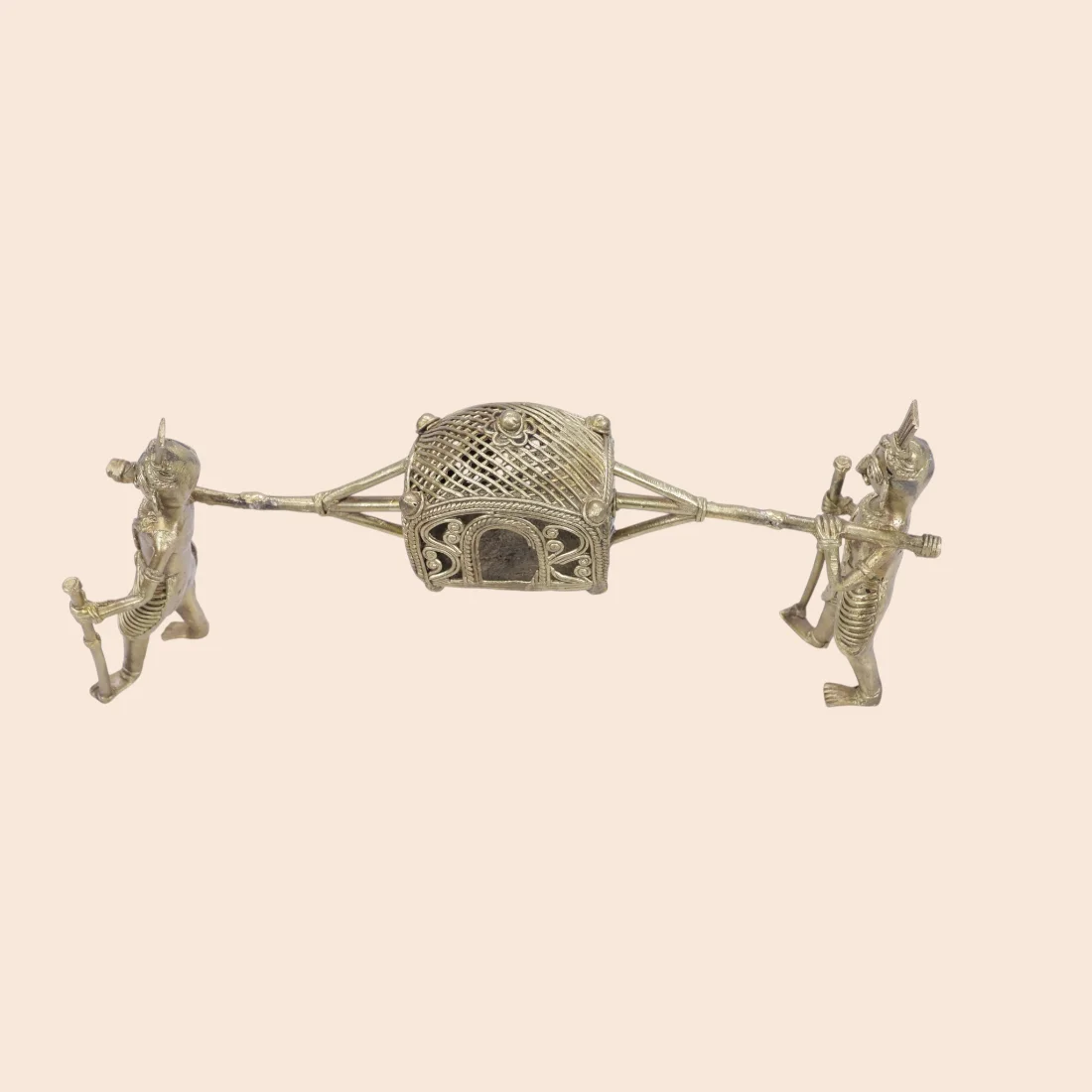 Handcrafted Dokra Tribal Palanquin Bearers Showpiece – Traditional Brass Home Décor Thumbnail 5