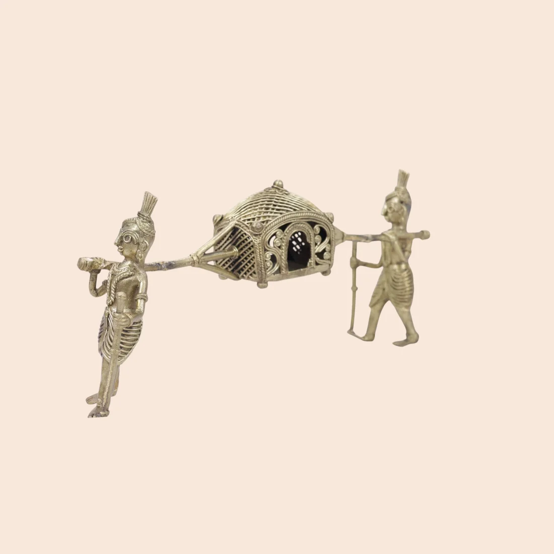 Handcrafted Dokra Tribal Palanquin Bearers Showpiece – Traditional Brass Home Décor Thumbnail 3