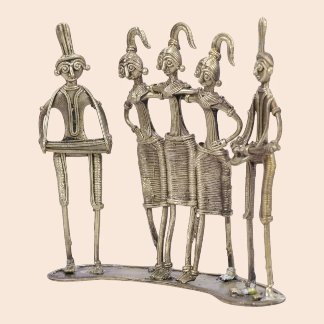 Handcrafted Dokra Tribal Community Group – Five-Figure Brass Sculpture Thumbnail 8