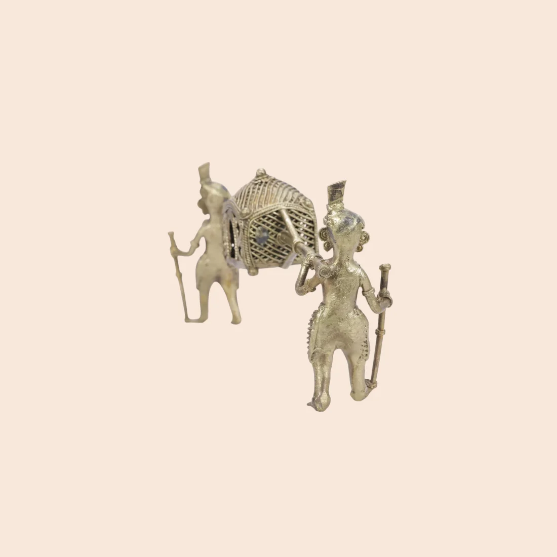 Handcrafted Dokra Tribal Palanquin Bearers Showpiece – Traditional Brass Home Décor Thumbnail 4