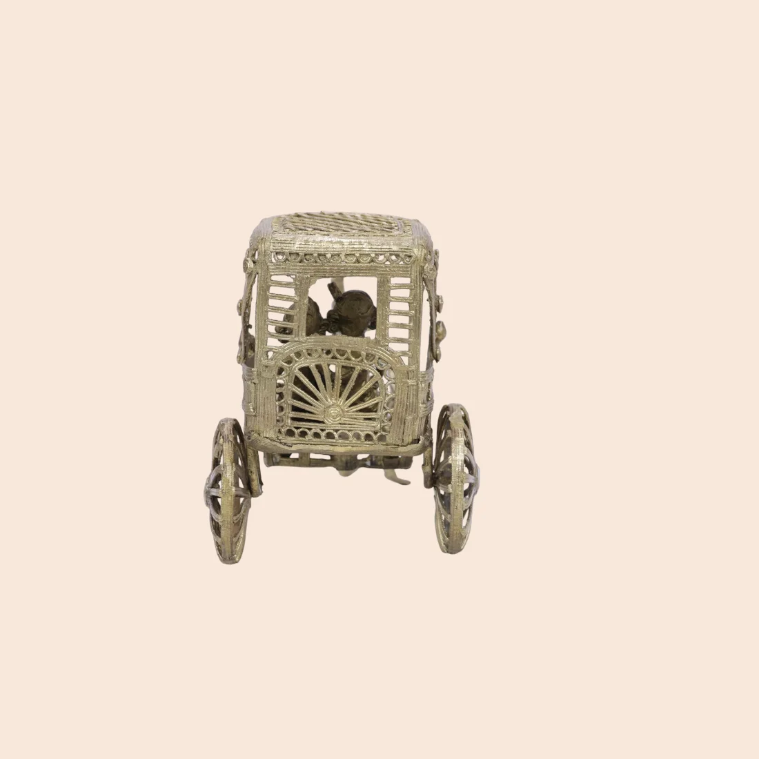 Handcrafted Dokra Hand-Pulled Rickshaw – Traditional Brass Figurine Thumbnail 4