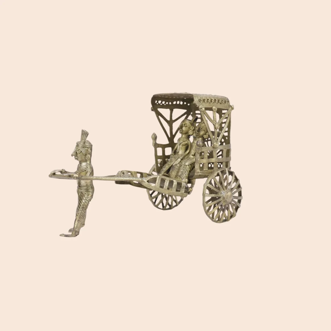 Handcrafted Dokra Hand-Pulled Rickshaw – Traditional Brass Figurine Thumbnail 2