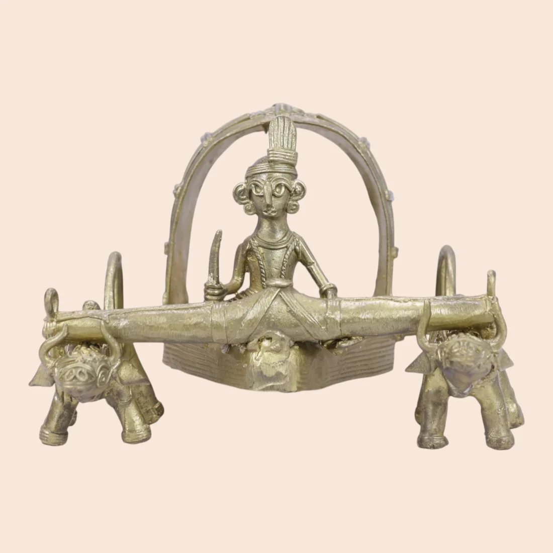 Handcrafted Dokra Bullock Cart with Driver – Traditional Brass Sculpture Thumbnail 2
