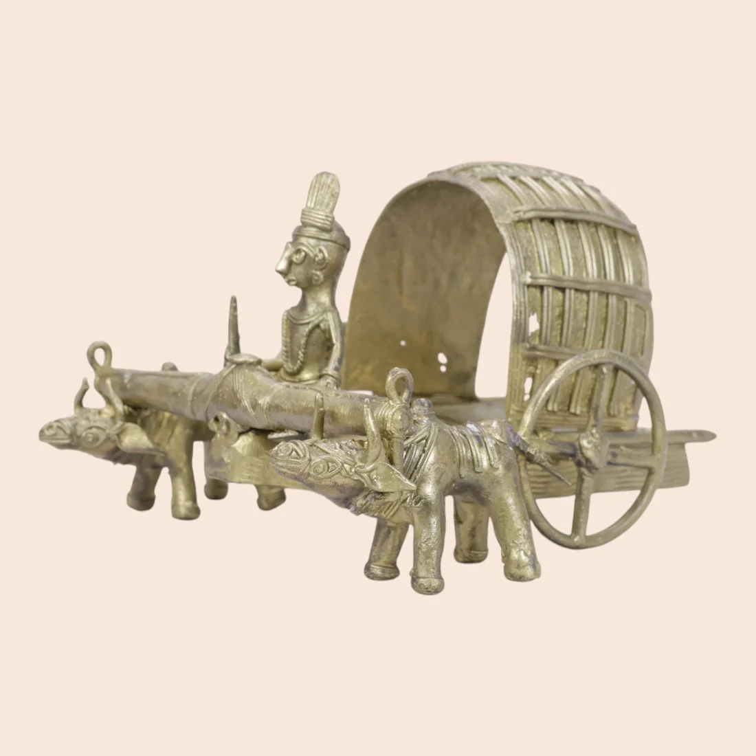Handcrafted Dokra Bullock Cart with Driver – Traditional Brass Sculpture - Dokra Collection | Art Angan