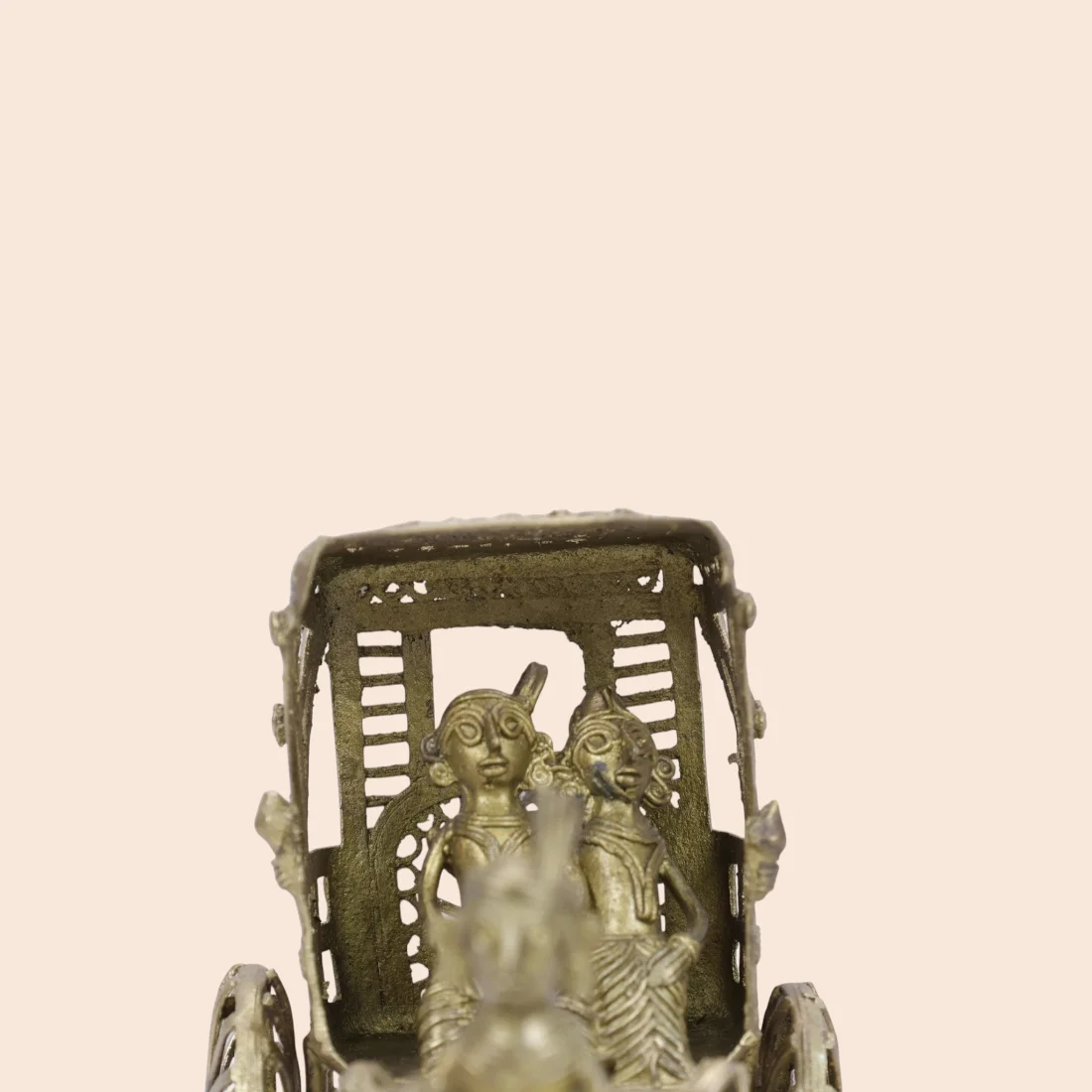 Handcrafted Dokra Hand-Pulled Rickshaw – Traditional Brass Figurine Thumbnail 5