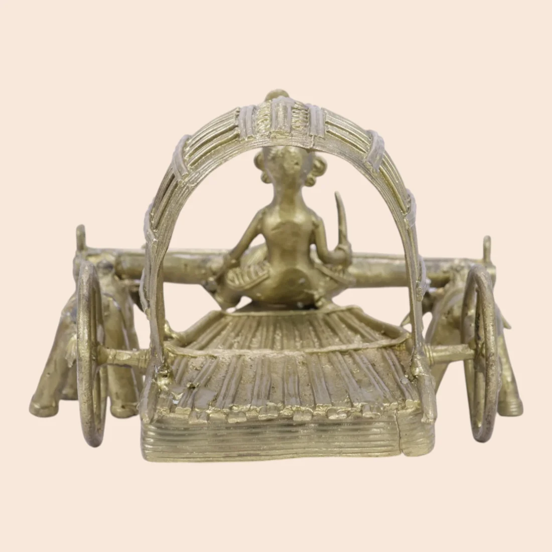 Handcrafted Dokra Bullock Cart with Driver – Traditional Brass Sculpture Thumbnail 4