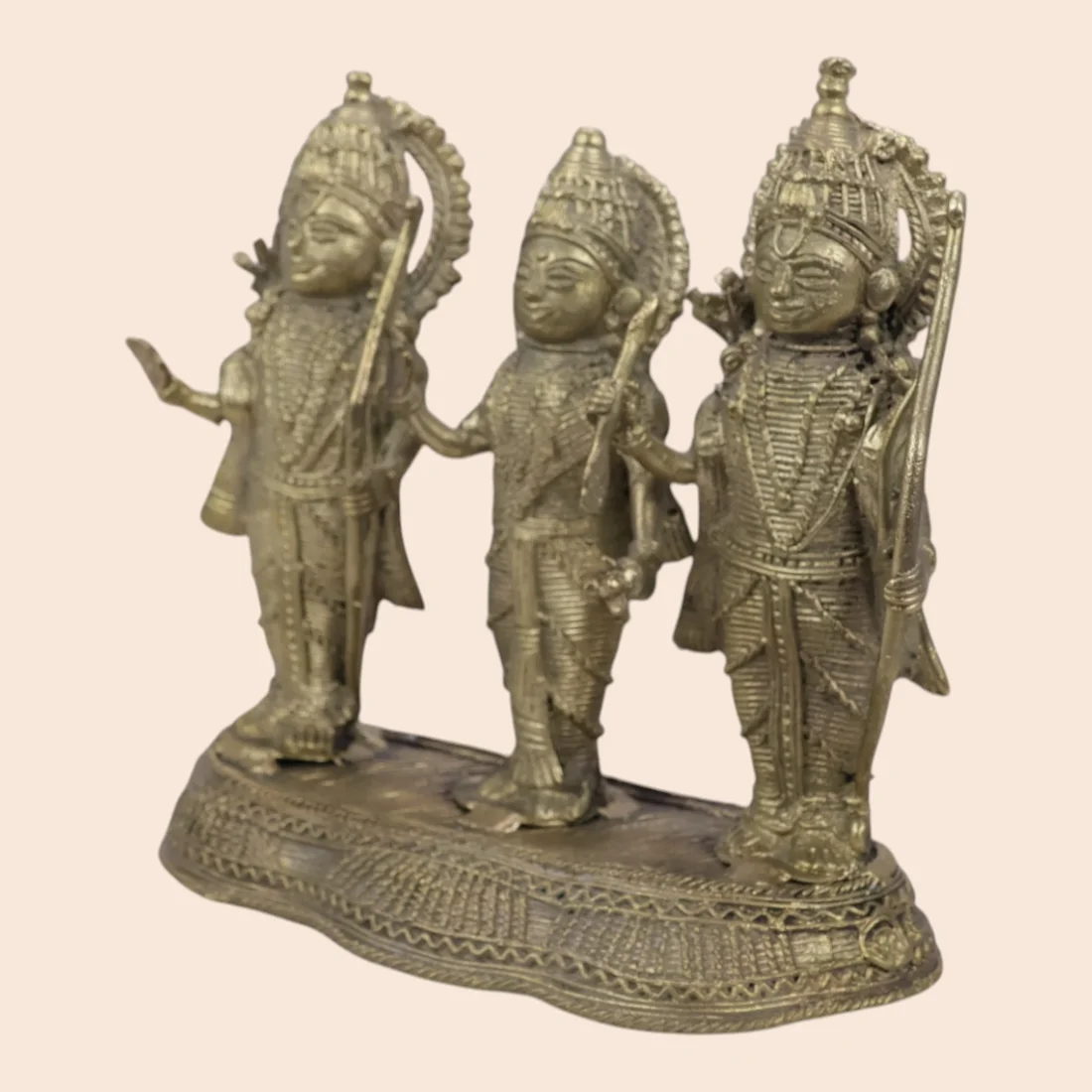 Handcrafted Dokra Ram Darbar – Lord Rama, Goddess Sita and Lakshmana Sculpture Thumbnail 4