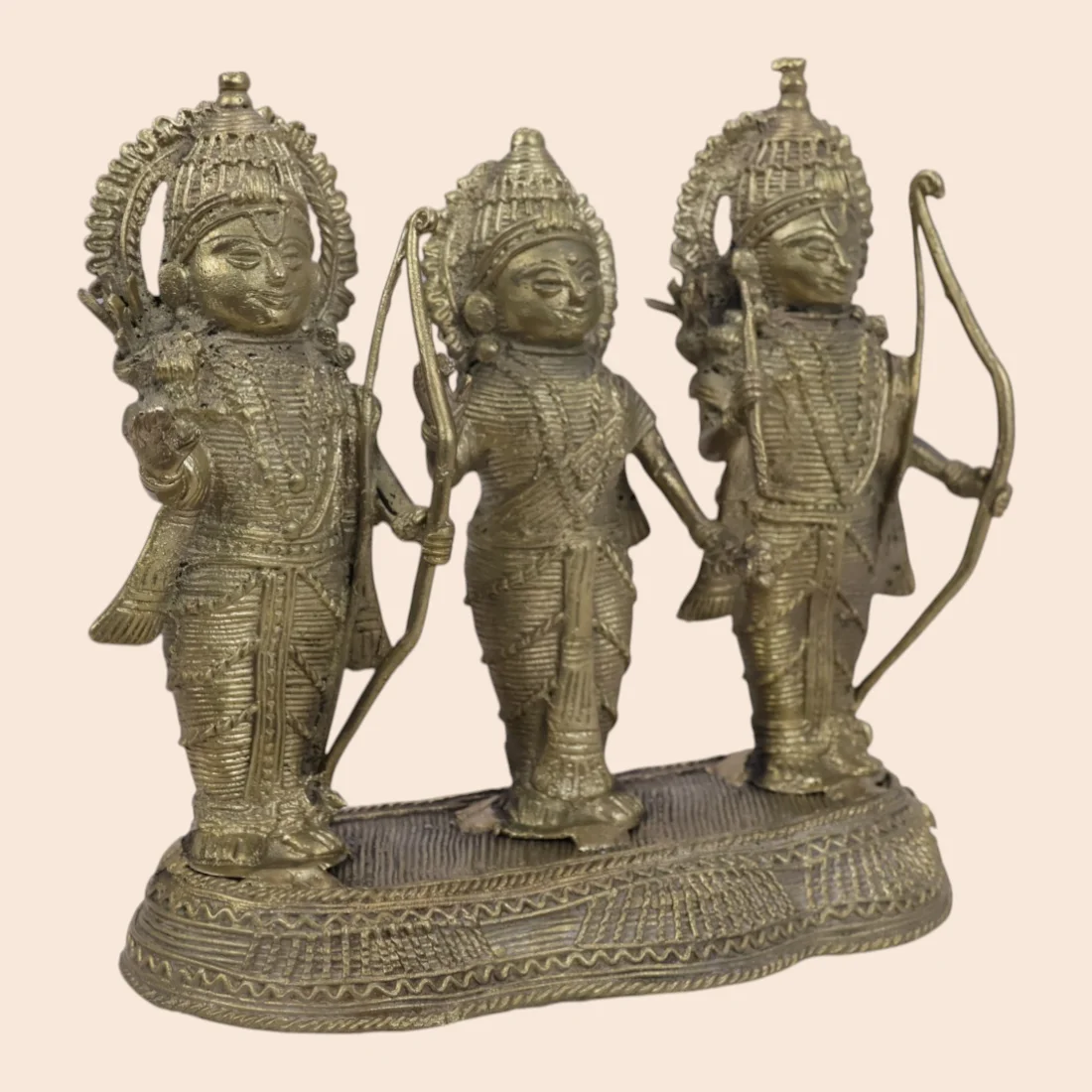 Handcrafted Dokra Ram Darbar – Lord Rama, Goddess Sita and Lakshmana Sculpture Thumbnail 3