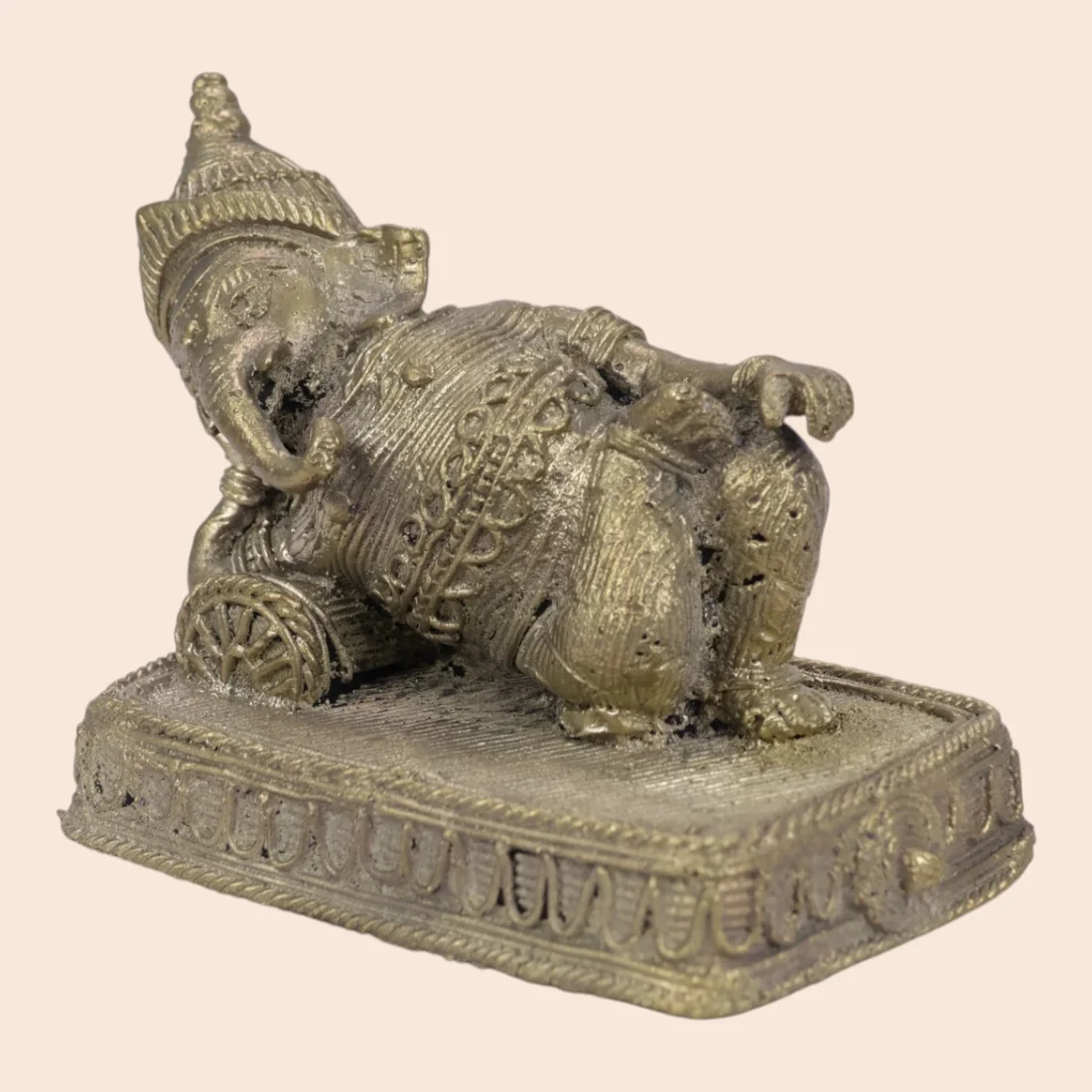Handcrafted Dokra Reclining Lord Ganesha – Traditional Brass Sculpture Thumbnail 3
