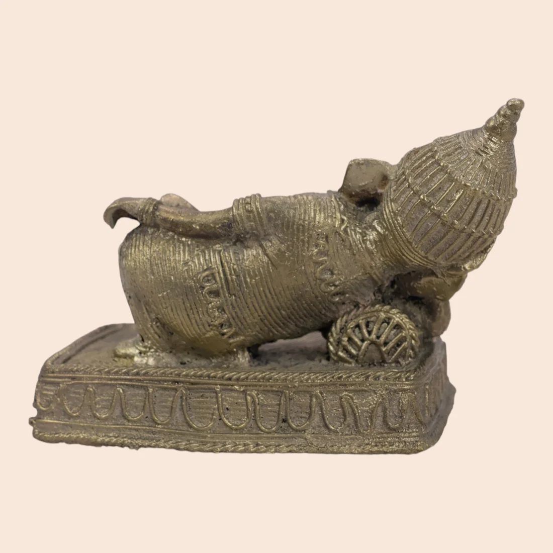 Handcrafted Dokra Reclining Lord Ganesha – Traditional Brass Sculpture Thumbnail 4