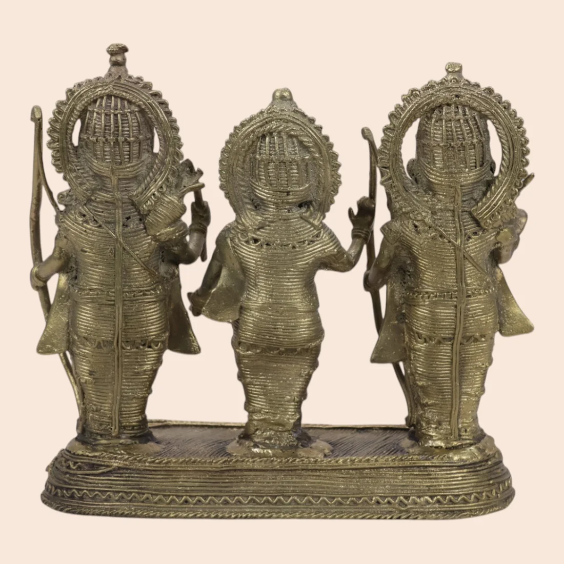 Handcrafted Dokra Ram Darbar – Lord Rama, Goddess Sita and Lakshmana Sculpture Thumbnail 6