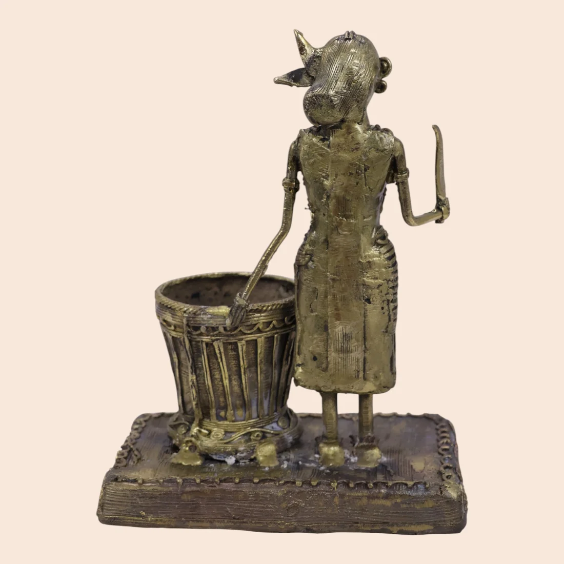 Handcrafted Dokra Tribal Woman Pen Holder – Traditional Brass Desk Organiser Thumbnail 6