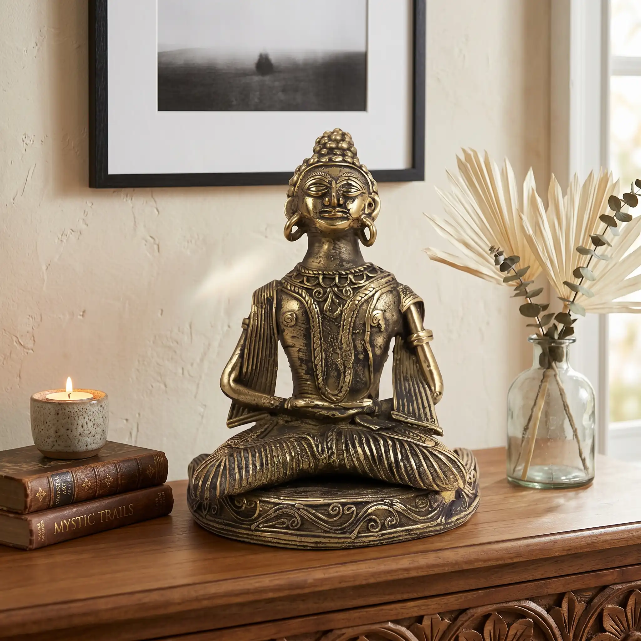 Handcrafted Dokra Meditating Buddha Idol – Traditional Brass Sculpture