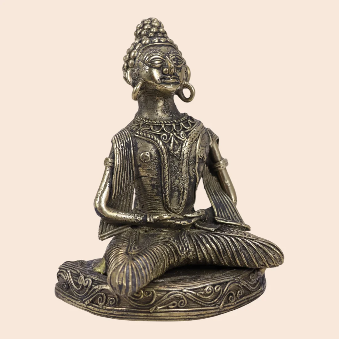 Handcrafted Dokra Meditating Buddha Idol – Traditional Brass Sculpture Thumbnail 3