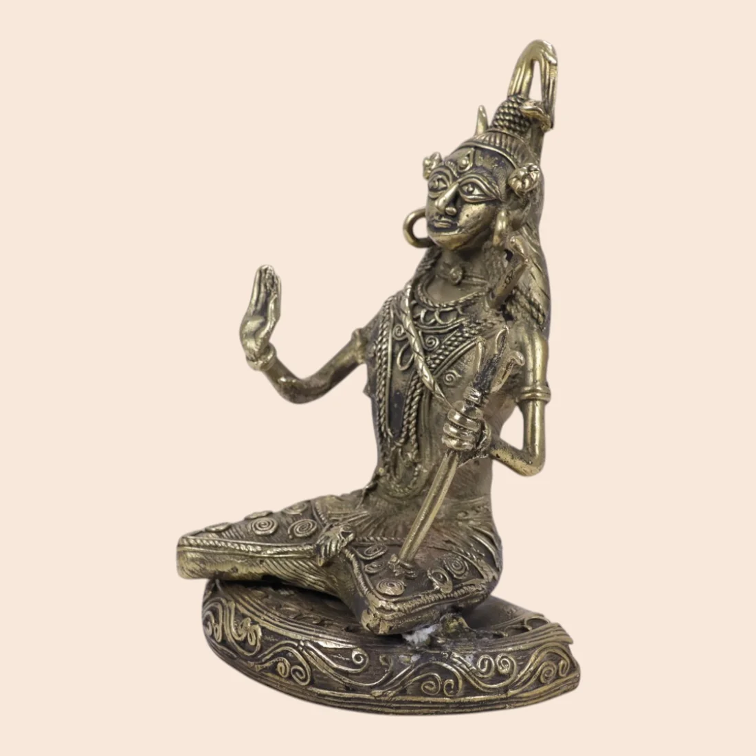 Handcrafted Dokra Meditating Lord Shiva Idol with Trishul – Traditional Brass Sculpture Thumbnail 2