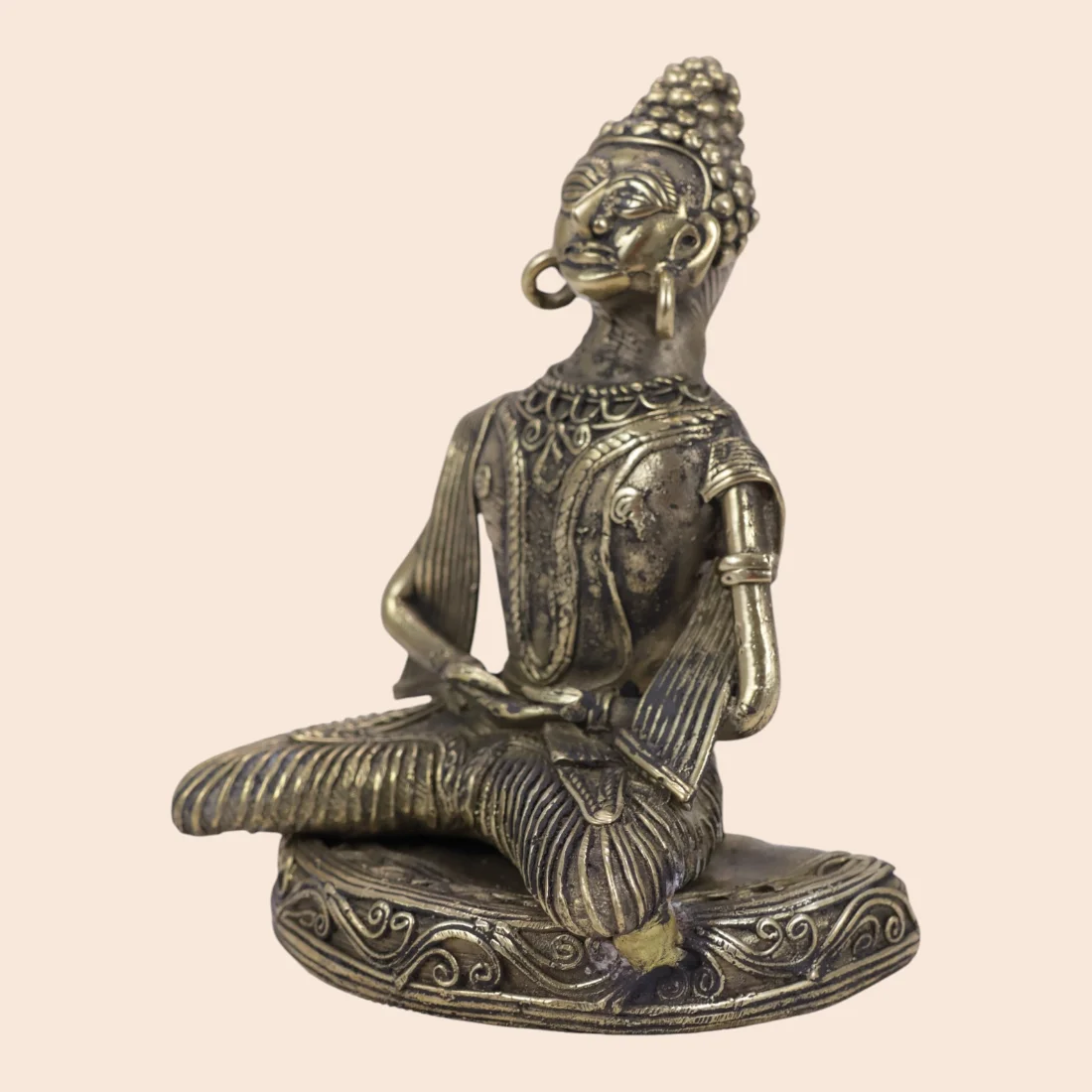 Handcrafted Dokra Meditating Buddha Idol – Traditional Brass Sculpture Thumbnail 4
