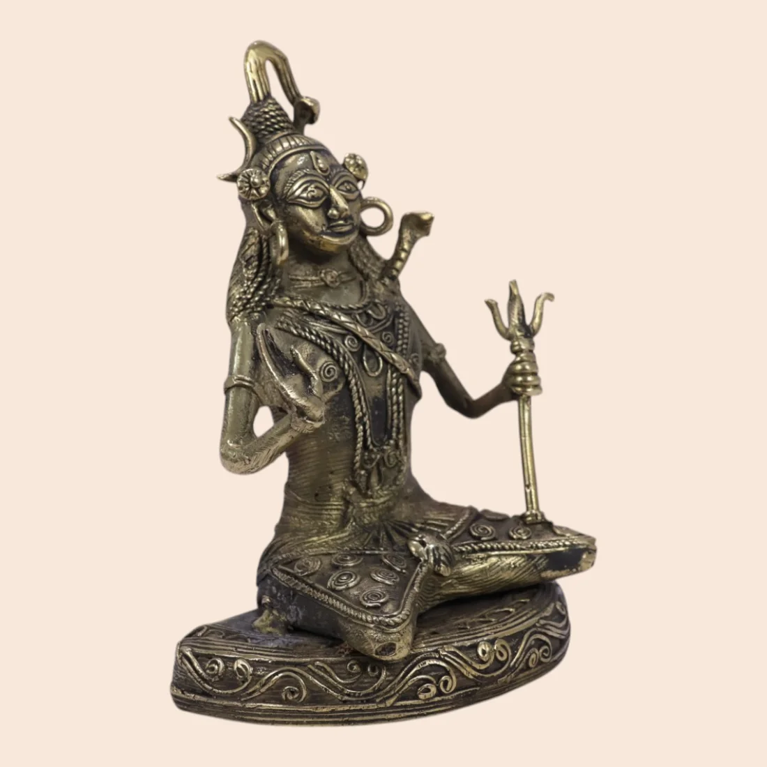 Handcrafted Dokra Meditating Lord Shiva Idol with Trishul – Traditional Brass Sculpture Thumbnail 4