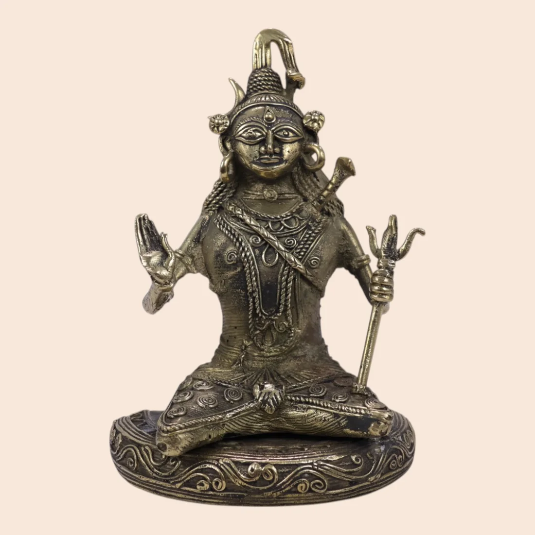 Handcrafted Dokra Meditating Lord Shiva Idol with Trishul – Traditional Brass Sculpture