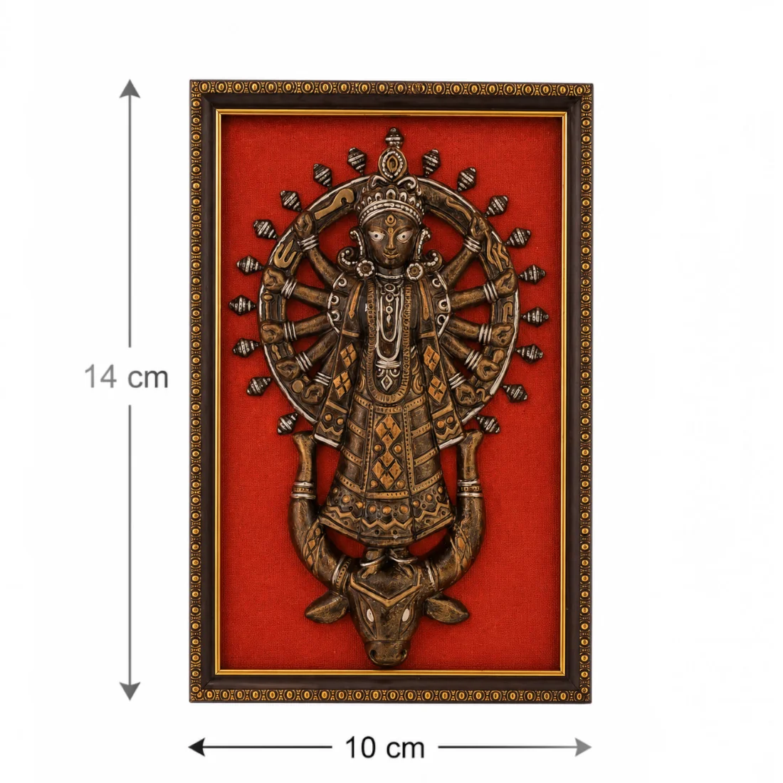 Handcrafted Krishnanagar Clay Maa Durga Framed Wall Hanging – Red Background Thumbnail 3
