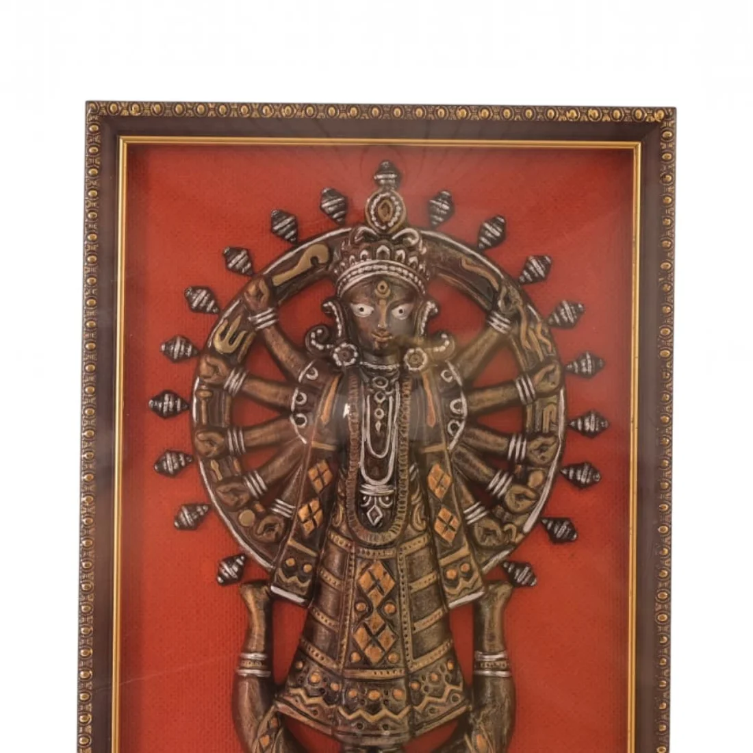 Handcrafted Krishnanagar Clay Maa Durga Framed Wall Hanging – Red Background Thumbnail 8