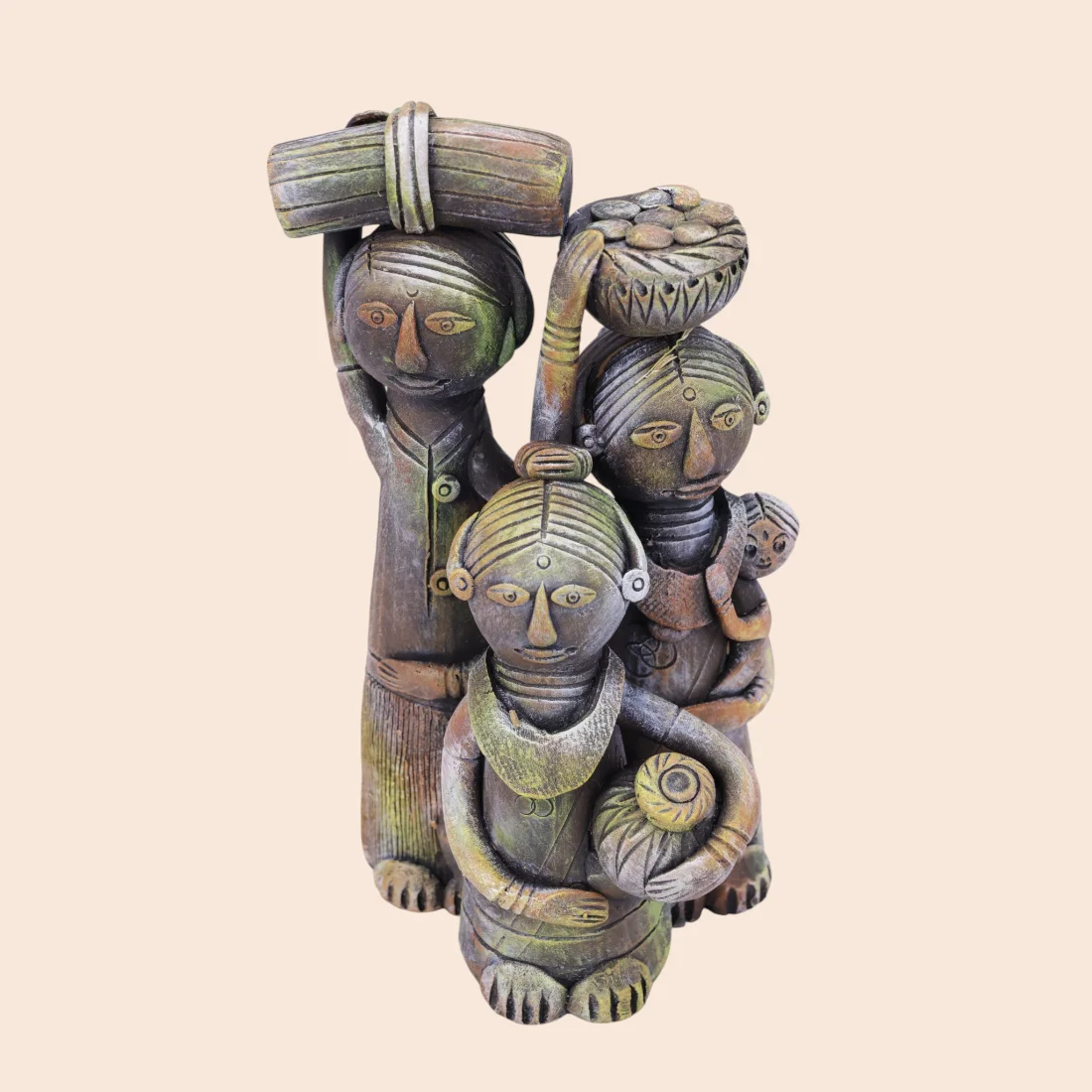 Handcrafted Krishnanagar Clay Adivasi Family Figurine – Bengali Tribal Art Thumbnail 8