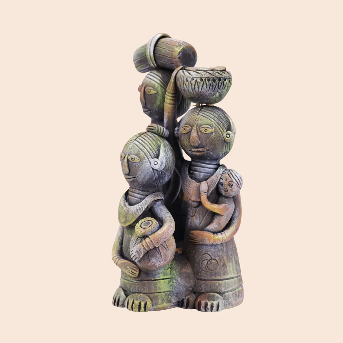 Handcrafted Krishnanagar Clay Adivasi Family Figurine – Bengali Tribal Art Thumbnail 4