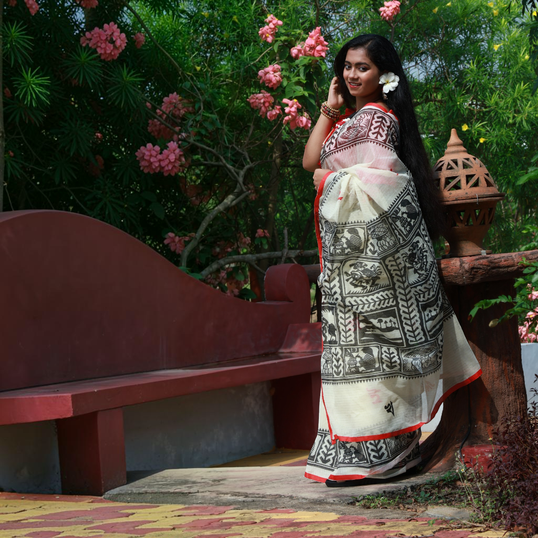 Barnika Sanskriti Aplique Cotton Saree - Handcrafted Indian Art (View 6) | Art Angan