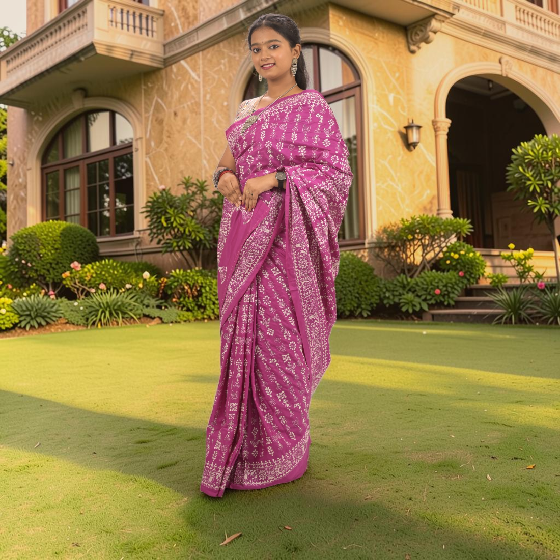 Rajanika Royale Madhubani Bangalore Silk Saree - Handcrafted Indian Art (View 6) | Art Angan
