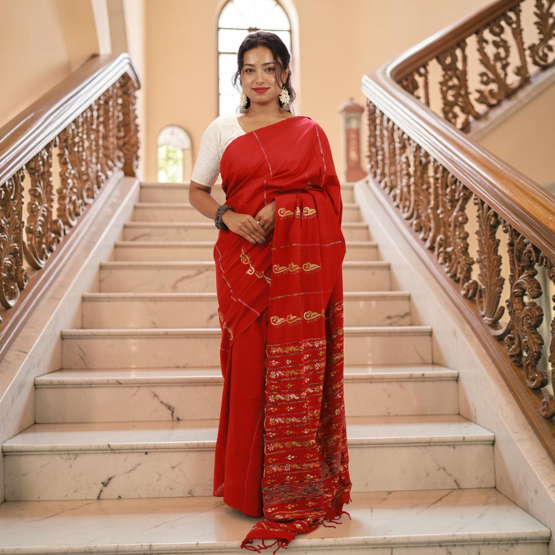 Rangriti Artisan Hand Khesh Cotton Saree - Handcrafted Indian Art (View 2) | Art Angan
