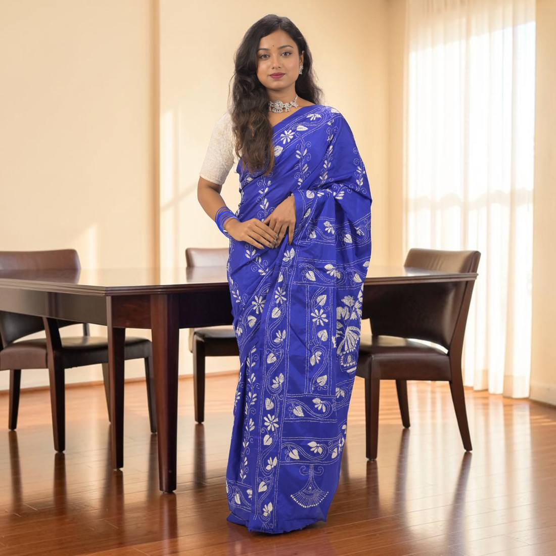 Elevate Your Elegance with the Regal Neelisha Royale Katha Stitch Bangalore Silk Saree