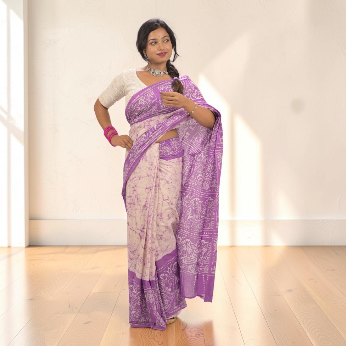 Lavanya Grace Pure Hand Batik Cotton Saree - Handcrafted Indian Art (View 4) | Art Angan
